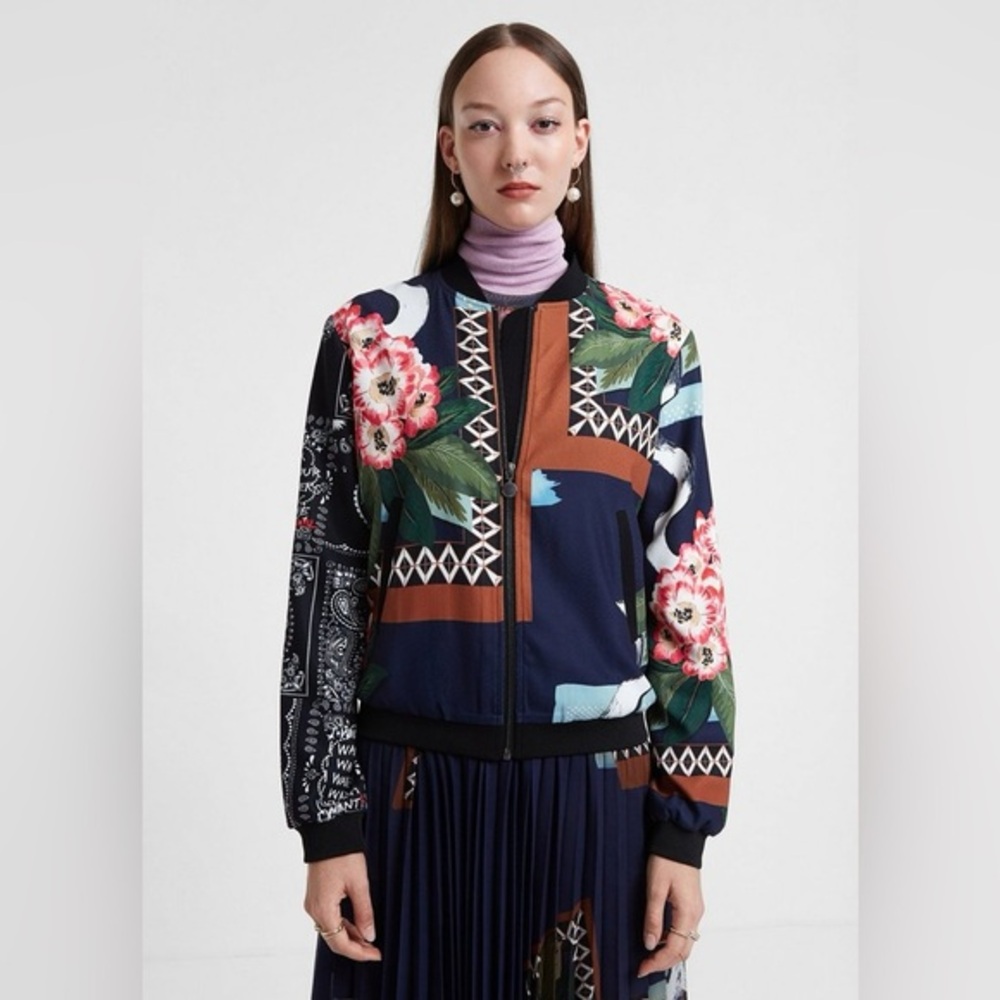 Desigual Cassidy Multi Color Floral Print Bomber Jacket - US 4 & EU 38